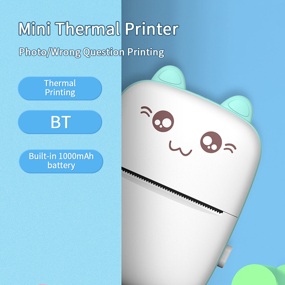 Mini imprimante thermique sans fil Bluetooth en forme de chat mignon.