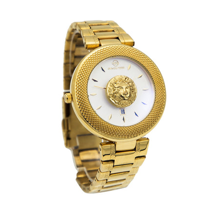 Montre à quartz tête de lion de luxe résistante à l'eau.