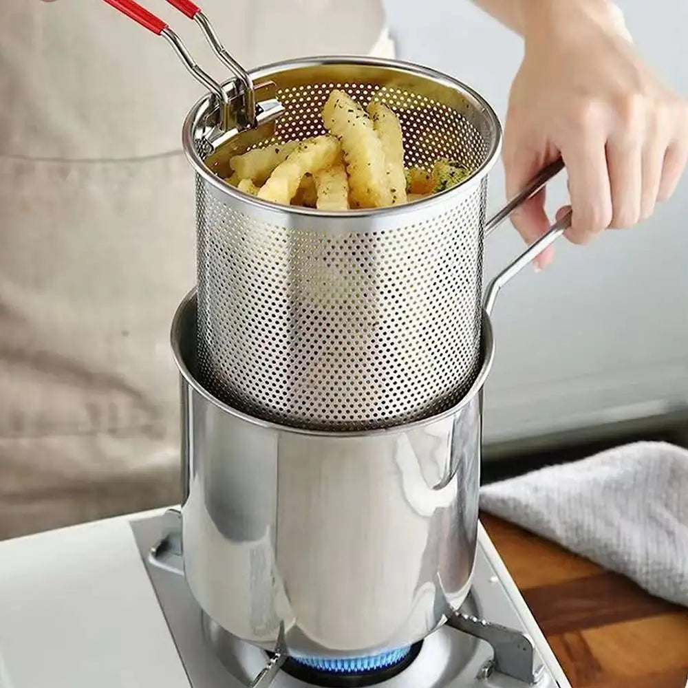 Friteuse de cuisine en acier inoxydable 304 avec passoire.