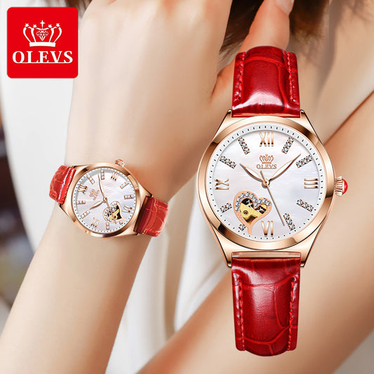 Luxueuse montre en cuir pour femme avec cadran romain en strass.