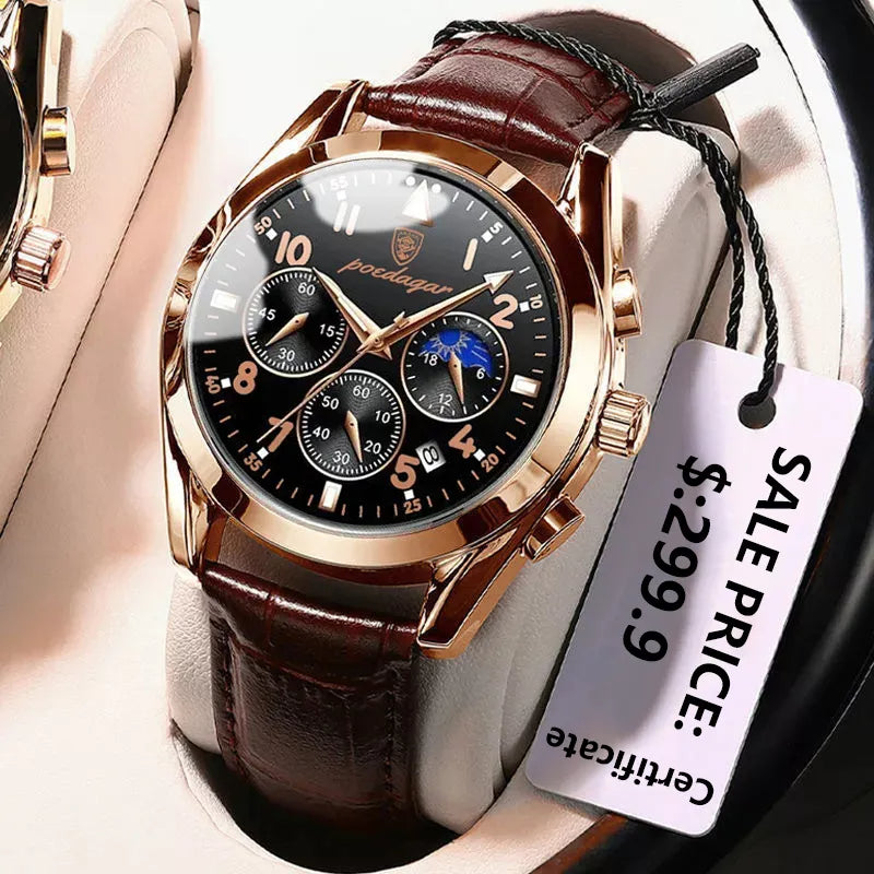 Montre suisse en cuir imperméable pour homme.