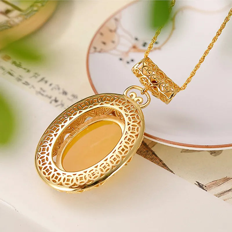 Collier cire d'abeille et ambre pour femme.