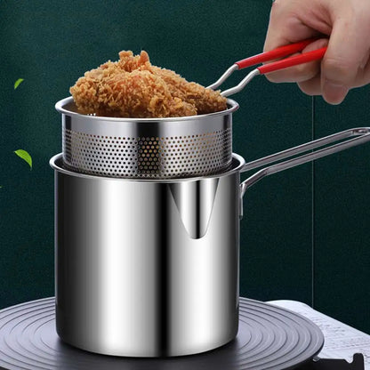 Friteuse de cuisine en acier inoxydable 304 avec passoire.