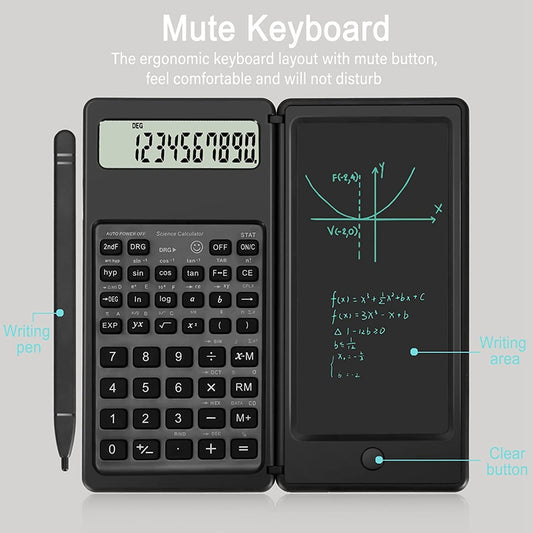 Calculatrice pliante à 10 chiffres, avec écran LCD et stylet pour tableau d'écriture, pour étude ou travail.