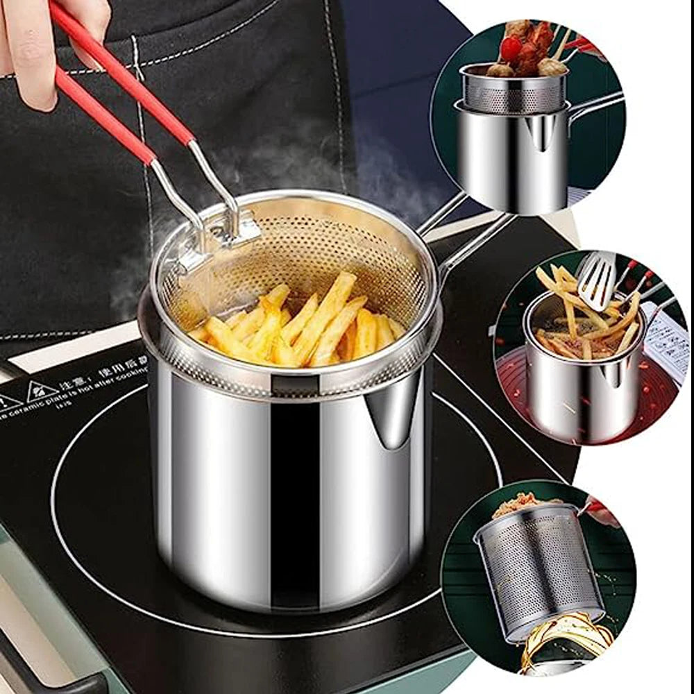 Friteuse de cuisine en acier inoxydable 304 avec passoire.