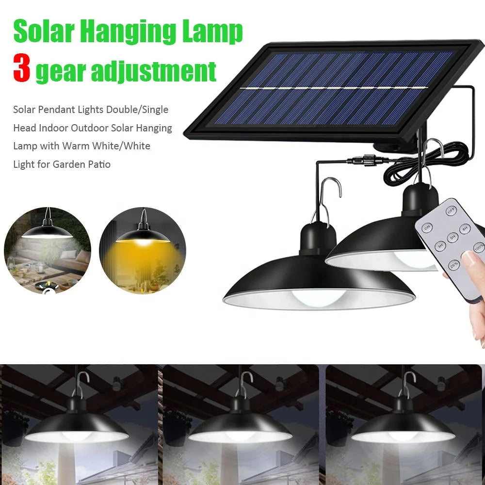 Lampe solaire LED à double tête avec télécommande.