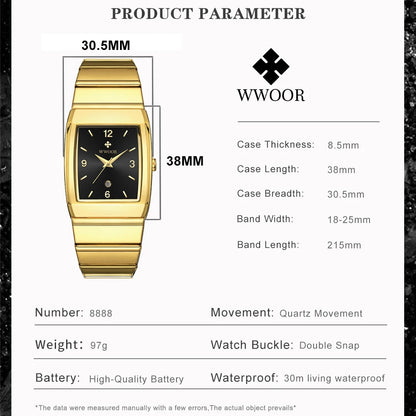 WWOOR-Montre carrée de luxe pour homme.