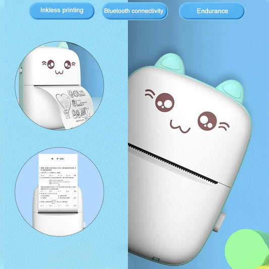 Mini imprimante thermique sans fil Bluetooth en forme de chat mignon.