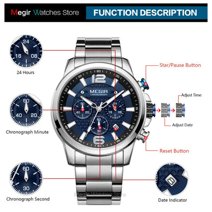 Montre-bracelet chronographe MEGIR pour homme.