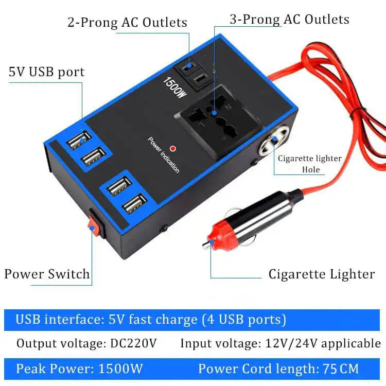 Onduleur de voiture portable de 1 500 W.