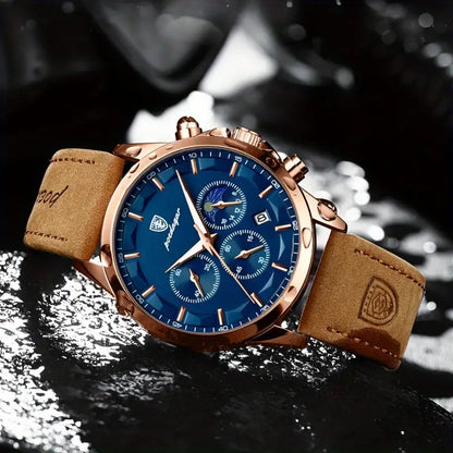 Montre pour homme avec bracelet en cuir marron.