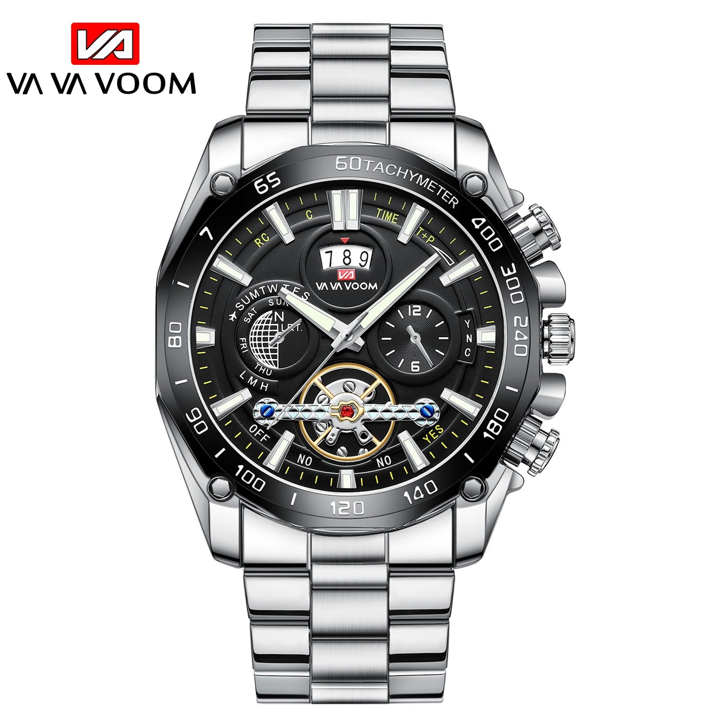 Montre-bracelet solide en acier inoxydable pour hommes.