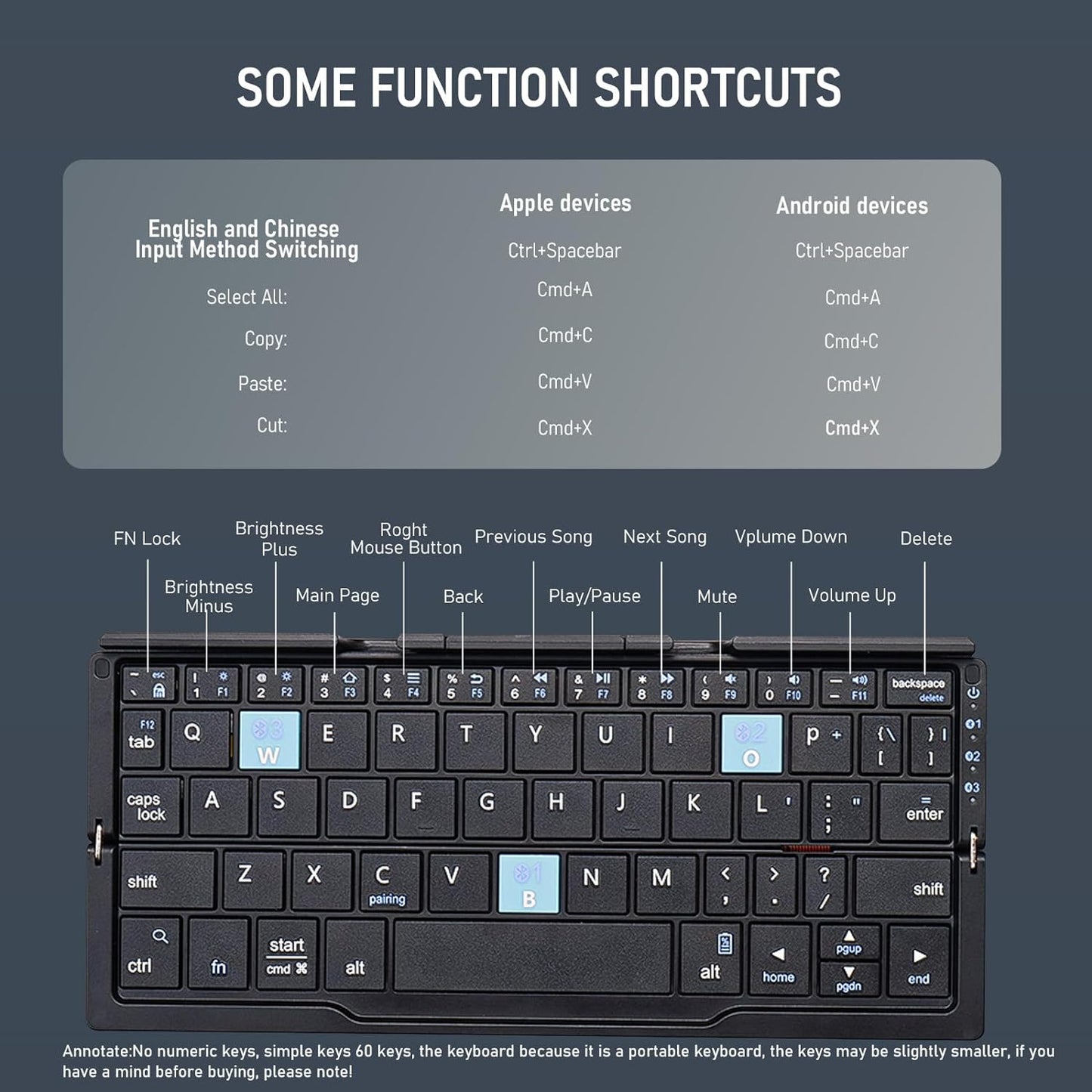 Mini clavier Bluetooth pliable B.O.W avec support magnétique.