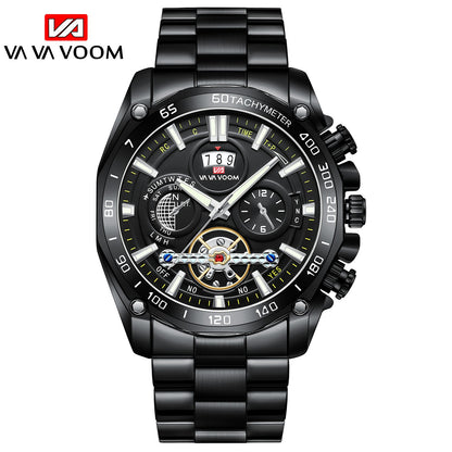 Montre-bracelet solide en acier inoxydable pour hommes.