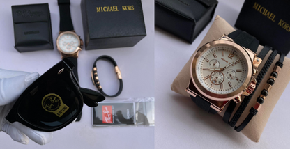 Montre Michael Kors pour homme, avec bracelet + lunettes de soleil pliables Ray-Ban gratuits.