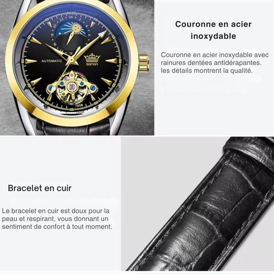 Montre de luxe pour hommes avec mécanisme mécanique automatique.