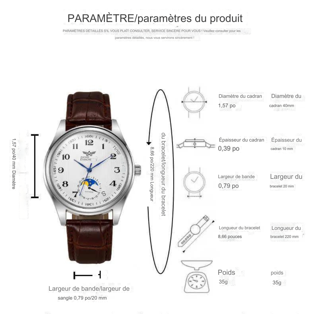 Montre à quartz élégante pour homme.