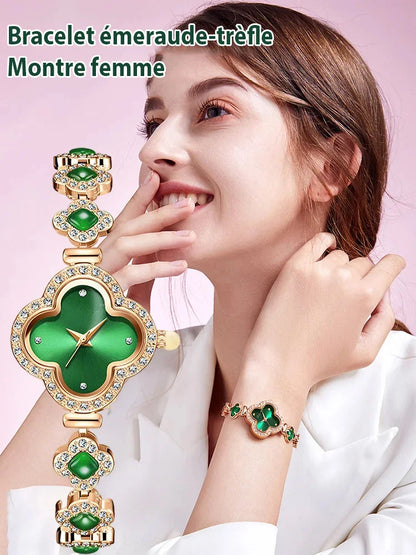 Montre-Bracelet Trèfle Émeraude 🍀 pour femme.