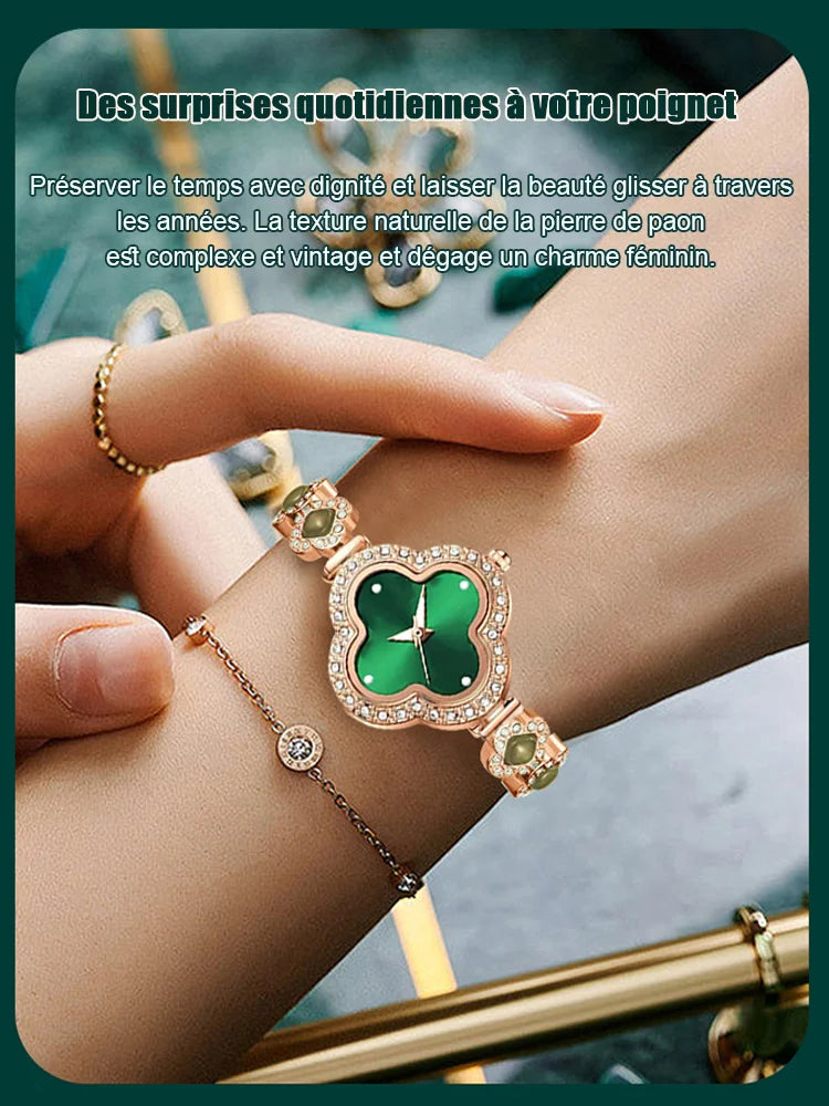 Montre-Bracelet Trèfle Émeraude 🍀 pour femme.