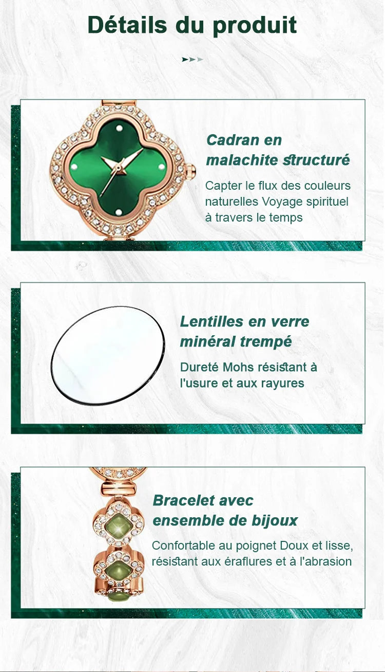 Montre-Bracelet Trèfle Émeraude 🍀 pour femme.