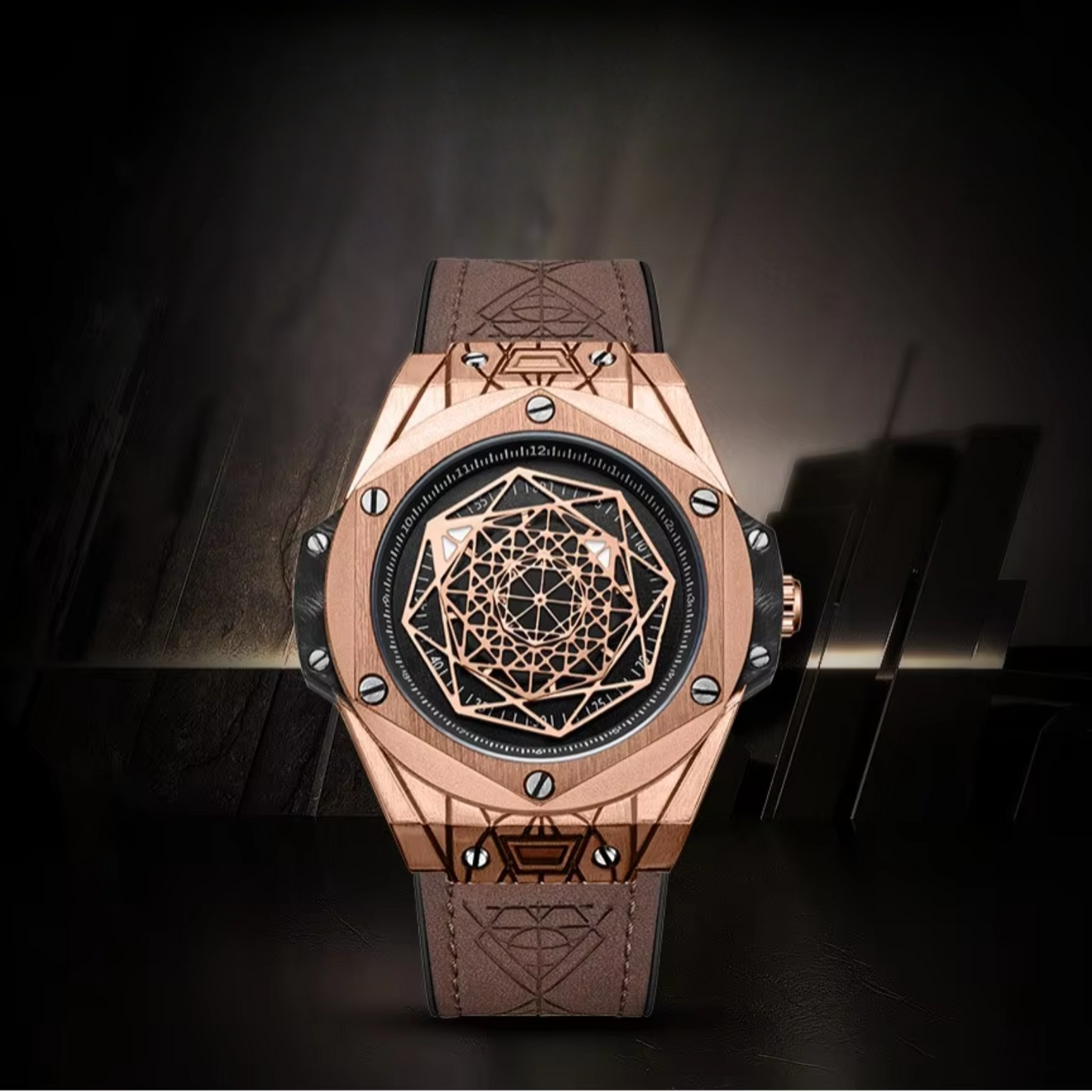 Montre à quartz pour hommes à motif géométrique