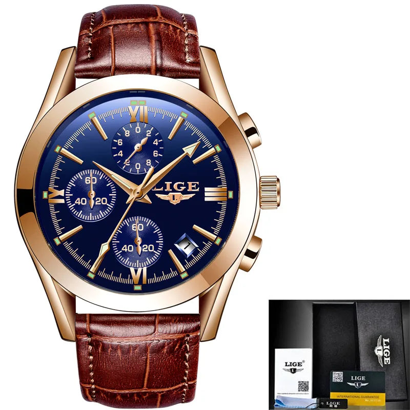 Montre chronographe classique pour homme avec bracelet en cuir 2872