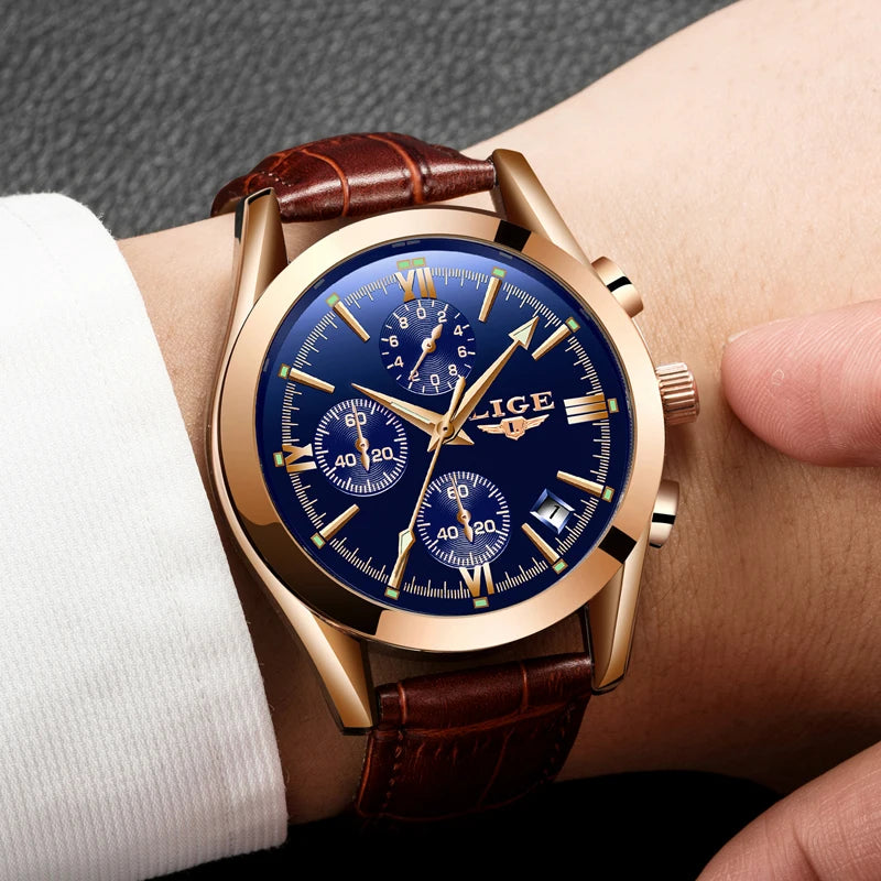 Montre chronographe classique pour homme avec bracelet en cuir 2872