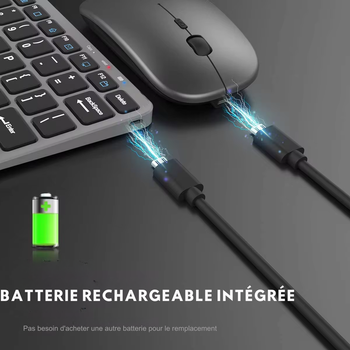 Ensemble clavier et souris sans fil rechargeables