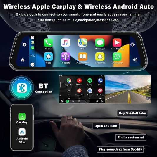 Rétroviseur avec double caméra avant et arrière avec Apple Carplay.