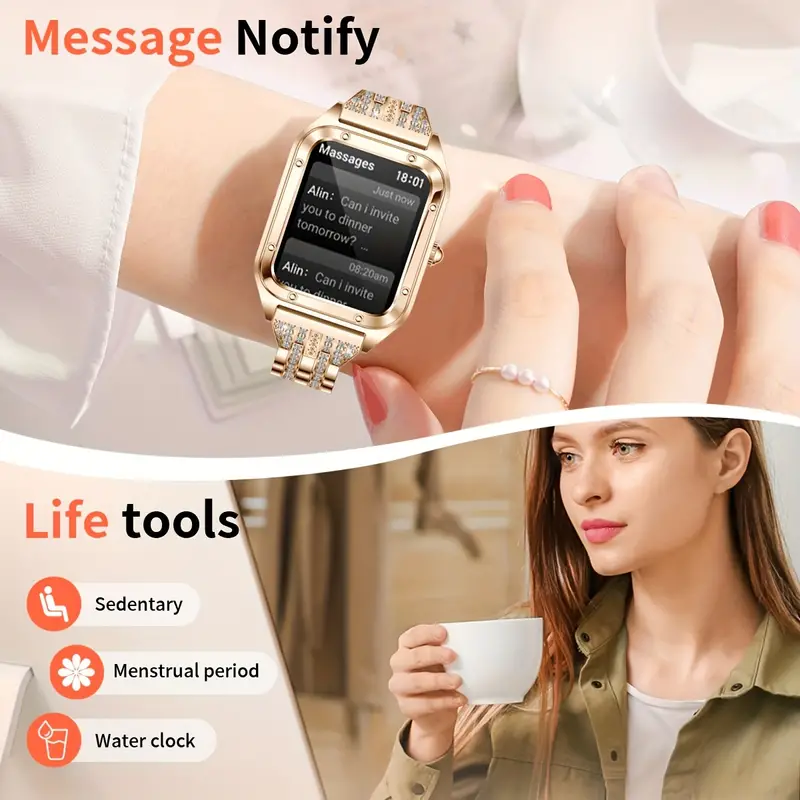 Montre intelligente pour femme avec deux bracelets.