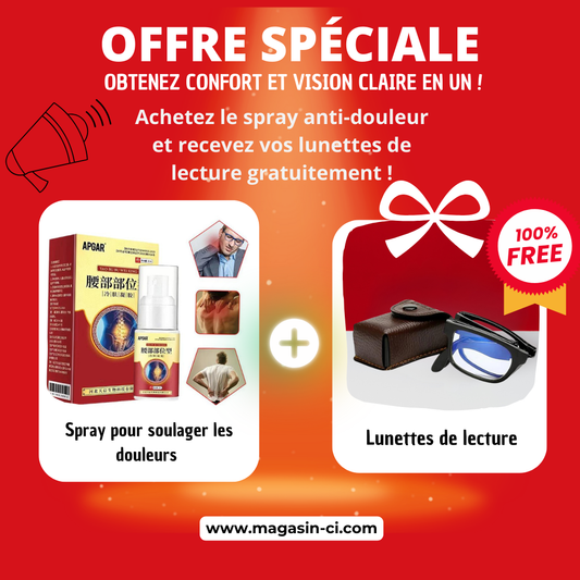 ⭐Une offre exclusive à ne pas manquer : Achetez un spray aux herbes pour soulager les douleurs articulaires et recevez gratuitement des lunettes de lecture pour hommes et femmes.